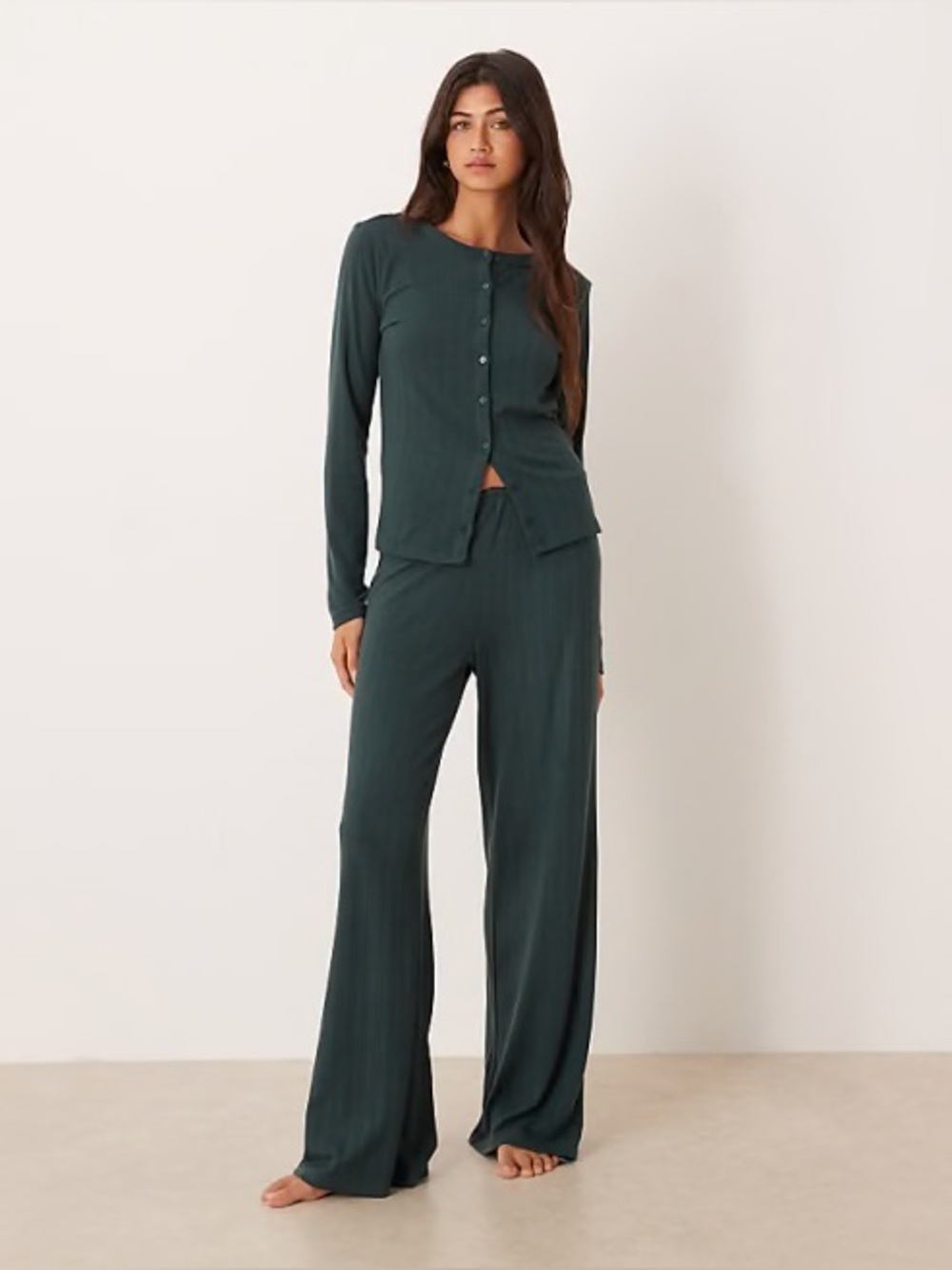 Abercrombie & Fitch Pointelle Pyjama Cardigan Co-ord in Green Medium